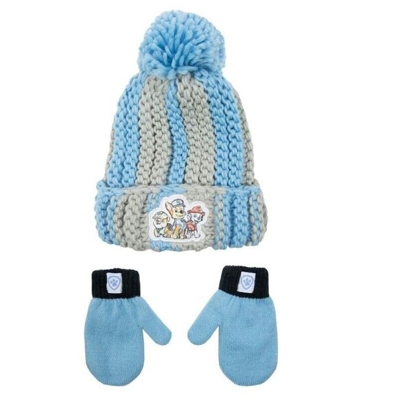 Nickelodeon Paw Patrol Cuffed Beanie Hat & Mittens Set  Toddler 2T-5T  NWT  Blue - Picture 1 of 4